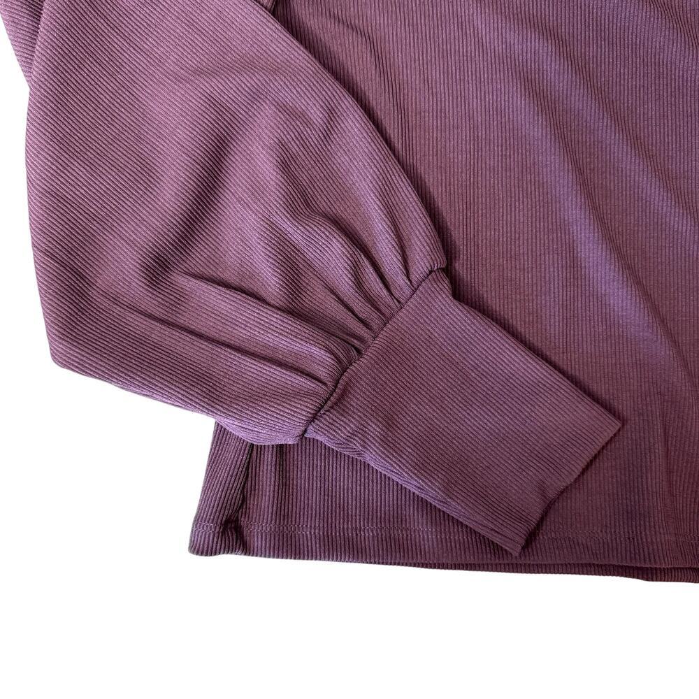 Purple Puff Shoulder Long Sleeve Ribbed Top Women's Size Medium - Picture 3 of 4